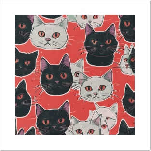 Black And White Cats Pattern Posters and Art